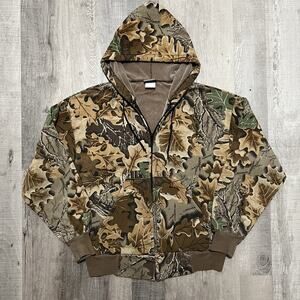VTG Sports Afield Camo Hoodie Mens L Full Zip Realtree Camouflage Lined Hunting
